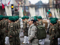 Osorno, Chile. 18 September 2017. Large numbers of women members of the armed forces participated in the military parade. Armed forces parti...