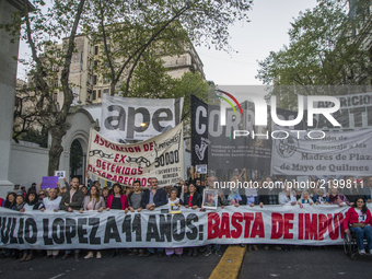 Social and human rights organizations march for 11 years after the disappearance of bricklayer Jorge Julio López, shortly after testifying a...