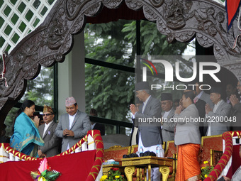 President Bidhya Devi Bhandari arrives during celebration of Nepalese Constitution Day at Nepal Army Pavilion, Tundikhel, Kathmandu, Nepal o...