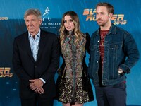 Harrison Ford, Ana de Armas and Ryan Gosling atend the 'Blade Runner 2049' movie photocall at 'Villamagna Hotel' in Madrid on September 19,...