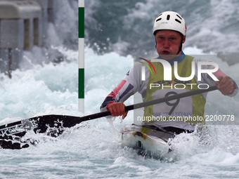 William Coney  of Seren Dwr U 23
 compete in the Kayak (K1) Women
during the British Canoeing 2017 British Open Slalom Championships at Le...