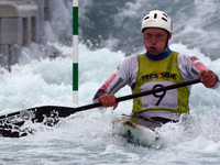 William Coney  of Seren Dwr U 23
 compete in the Kayak (K1) Women
during the British Canoeing 2017 British Open Slalom Championships at Le...