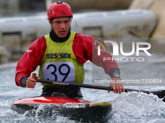 Joshua Mayo of Lee Valley PC J18 compete in the Kayak (K1) Women
during the British Canoeing 2017 British Open Slalom Championships at Lee...