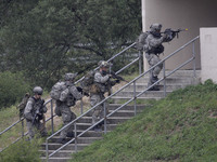 US Military and ROK Soldiers take part in an exercise at Rodriguez Live Fire Complex in Pocheon, South Korea. The United States 2ID (2nd Inf...