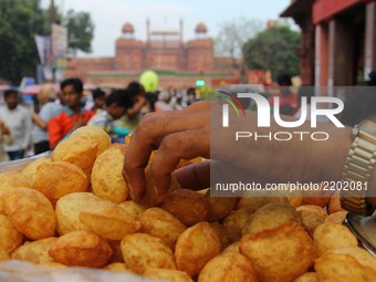 Paani Puri Wala, very popular Indian Street Food, in Delhi, India, on 19 September 2017. (