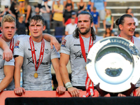 Toronto Wolfpack players celebrate the victory after Super 8s Round 7  game between Toronto Wolfpack (Canada) vs Doncaster RLFC (United King...