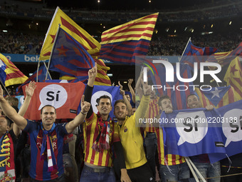 Pro-independence banners during the spanish league match between FC Barcelona and Eibar at Camp Nou Stadium in Barcelona, Spain on September...