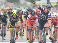 Scott Sunderland (First Right) from Isowhey Sports Swisswellness wins the second stage of the 2017 Tour of China 2, the 97.6km Changde Lixia...