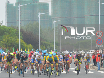 Peloton of riders during the second stage of the 2017 Tour of China 2, the 97.6km Changde Lixiang Circuit Race. 
On Wednesday, 20 September...