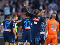 Kalidou Koulibaly of Napoli reclaiming with the lineman  during the Serie A match between SS Lazio and SSC Napoli at Stadio Olimpico on Sept...