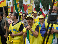 Thousands of Iranians rally outside the United Nations Headquarters in New York, on September 20, 2017 to denounce the presence of the Irani...