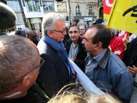 French Communist Party (PCF) national secretary Pierre Laurent (Center Left) meets Philippe Martinez (Center Right), Secretary General of th...