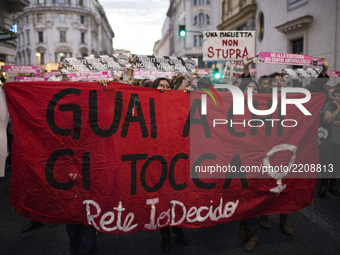 Italian's women protesting recent cases of sexual harassment, rape and violence, are seen in Italy, on September 21, 2017 in Rome, Italy, ne...