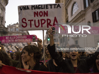 Italian's women protesting recent cases of sexual harassment, rape and violence, are seen in Italy, on September 21, 2017 in Rome, Italy, ne...