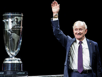 Rod Laver with his trophy during the opening ceremony at the first day at Laver Cup on Sept 22, 2017 in Prague, Czech Republic. (