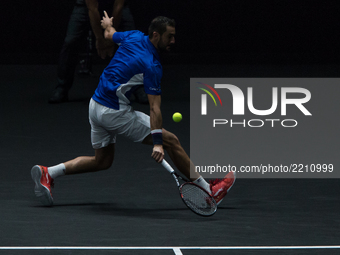 Team Europe player Marin Cilic of Croatia wins over Team World player Frances Tiafoe of United States during the first day at Laver Cup on S...