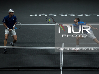 Tomas Berdych and Marin Cilic of Team Europe during there mens doubles match between John Isner and Jack Sock of Team World on the final day...
