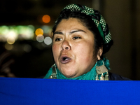 The Mapuche authority, Lonco Juana Kuante makes statements to the press. Mapuche communities - Huilliche are in support of the hunger strike...