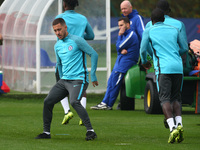 Chelsea's Eden Hazard
during Chelsea Training session priory to they game against Atlético Madrid at Chelsea Training Ground on  in Cobham,...