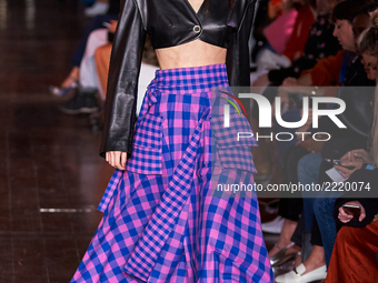 A model saunters down the runway in Natasha Zinko's SS18 collection on Sept 15th 2017 at 180 Strand in London, UK. (