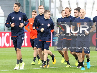 The players of Olympiakos FC during the training on the eve of  the UEFA Champions League (Group D) match between Juventus FC and Olympiakos...