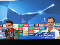 Massimiliano Allegri and Andrea Barzagli during the Juventus FC press conference on the eve of  the UEFA Champions League (Group D) match be...