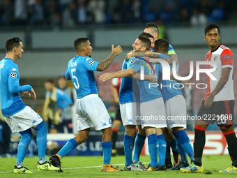 Napoli celebration after the goal of 2-0  during the UEFA Champions League group F match between SSC Napoli and Feyenoord at Stadio San Paol...