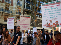 Placards against Macron's politics. More than 15000 protesters took to the streets of Toulouse against the new Macron's reforms on the Work...