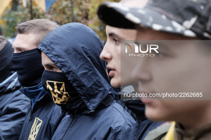 Activists and supporters of the Azov civil corp, Svoboda (Freedom), Ukrainian nationalist parties and the far-right radical group Right Sect...