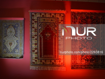 Traditional Turkish carpets are seen on the closing day of the Ornamental DNA Exhibition in Ankara, Turkey on October 15, 2017. The exhibiti...