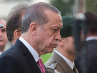 President of Turkey Recep Tayyip Erdogan during his visit in Poland lay flowers at Tomb of the Unknown Soldier in Warsaw, Poland on 17 Octob...