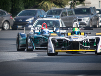 A Formula E racing car seen in the street of Rome during a press conference in Rome, Italy on October 19, 2017. Rome will be hosting a Formu...