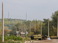 SHCHASTYA, UKRAINE - SEPTEMBER 16: Town limit of Shchastya which is defended with battalion 