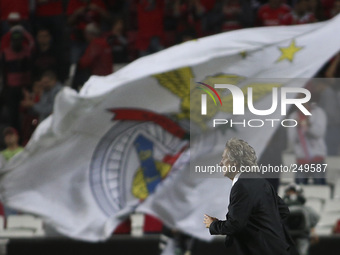 Benfica's coach Jorge Jesus reacts during the UEFA Champions League, Group C football match SL Benfica vs Zenit at Luz stadium in Lisbon on...