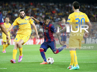 17 September- BARCELONA, SPAIN: Neymar Jr. and Cillian Sheridan in the match between FC Barcelona and APOEL Nicosia, for the week 1 of group...