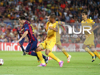 17 September- BARCELONA, SPAIN: Leo Messi and Joao Guilherme in the match between FC Barcelona and APOEL Nicosia, for the week 1 of group E...