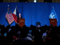 NEW YORK - Philippine President Benigno S. Aquino III address his speech for the World Leaders Forum on September 23, 2014 in Columbia Unive...