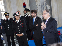 The italian Minister Franceschini and the greek Minister Tassoulas during the ceremony for the return of Greek coins recovered by Comando Ca...