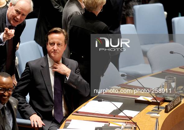 British Prime Minister David Cameron during a Security Council meeting on global terrorism during the United Nations General Assembly on Sep...