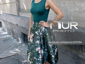 Actress Aura Garrido poses for photos at the entrance of the Film Academy in Madrid, on September 25, 2014. (