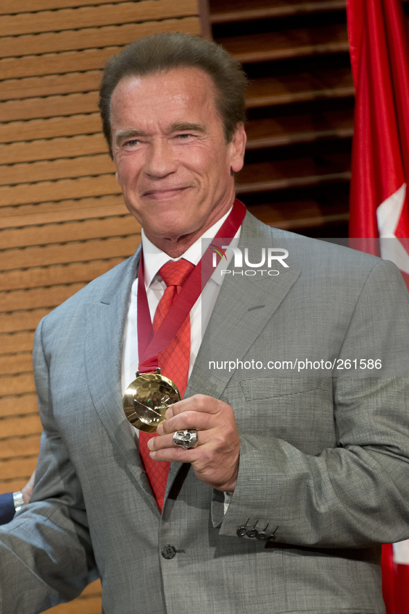 US actor Arnold Schwarzenegger receives with the medal of Tourism Ambassador for Madrid for his contribution to the promotion of the city in...