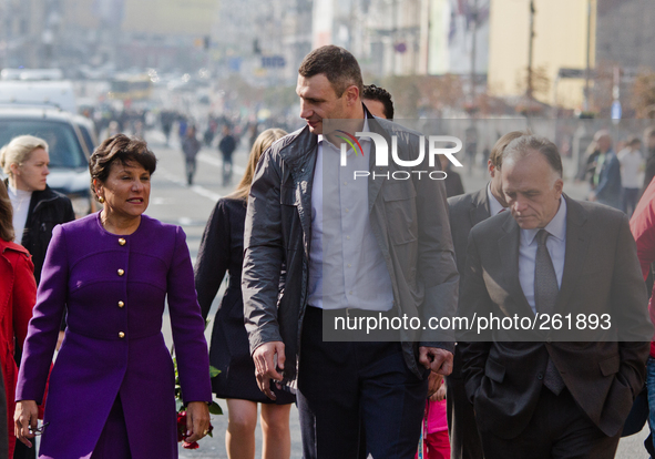 KIEV, UKRAINE - SEPTEMBER 27: Kiev city mayor Vitali Klitschko meets the 38th United States Secretary of Commerce Penny Sue Pritzker 