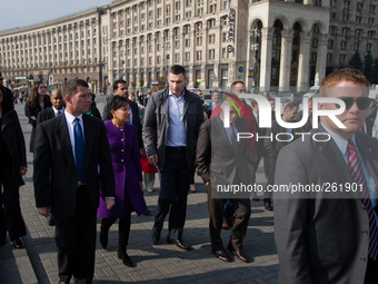 KIEV, UKRAINE - SEPTEMBER 27: Kiev city mayor Vitali Klitschko meets the 38th United States Secretary of Commerce Penny Sue Pritzker (