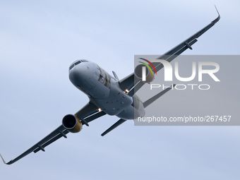 MATARO -28 September-SPAIN: the Airbus 320 in the aerial exhibition of the Festa al Cel, held on the beaches of Mataro (Barcelona), Septembe...
