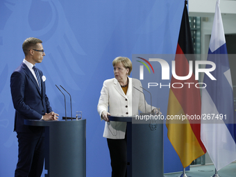 Alexander Stubb, Prime Minister of Finland, and the German Chancellor Angela Merkel (CDU), give a joint press conference after meeting at th...