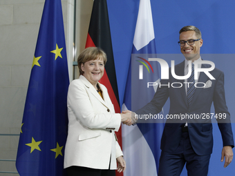 Alexander Stubb, Prime Minister of Finland, and the German Chancellor Angela Merkel (CDU), give a joint press conference after meeting at th...