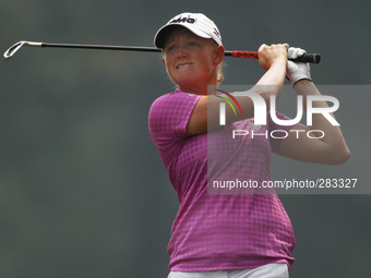 Stacy Lewis of USA watches her shot on the fairway of hole 9 during the second round of the LPGA Malaysia golf tournament at Kuala Lumpur Go...