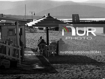 Tuscany Holidays in autumn, the last tourist in Tuscany, Follonica, Italy, on October 9, 2014 (