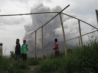 
Refugees Sinabung volcano lava blew saw a giant black cloud of volcanic ash after the eruption launched the latest in Karo, Sumatra, Indon...