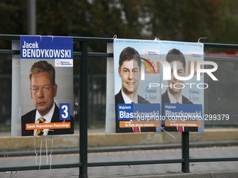 Gdansk, Poland 21st, October 2014 Electoral campaign before the local elections in Poland. Each pole, road sign and lamppost, along streets...